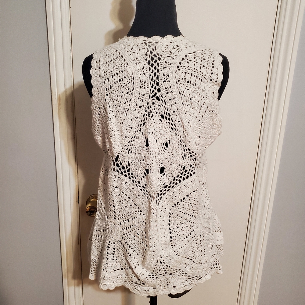 Joseph A Crochet Doily Layering Vest Cardigan Size S Boho Fairy Cottage Prairie - Picture 4 of 15